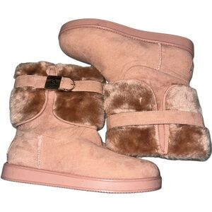 Suede Faux-Fur Ankle Boots - Blush Pink
